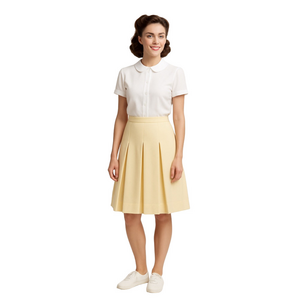 Vintage Pleated Knee Length Skirt Buttercream Pale Yellow Summer Weight Wool 10